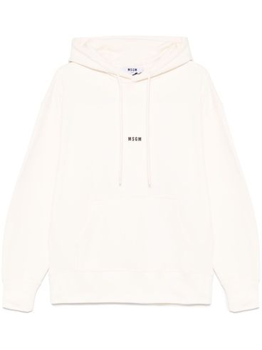 MSGM - Felpa in cotone bianco con cappuccio e logo nero