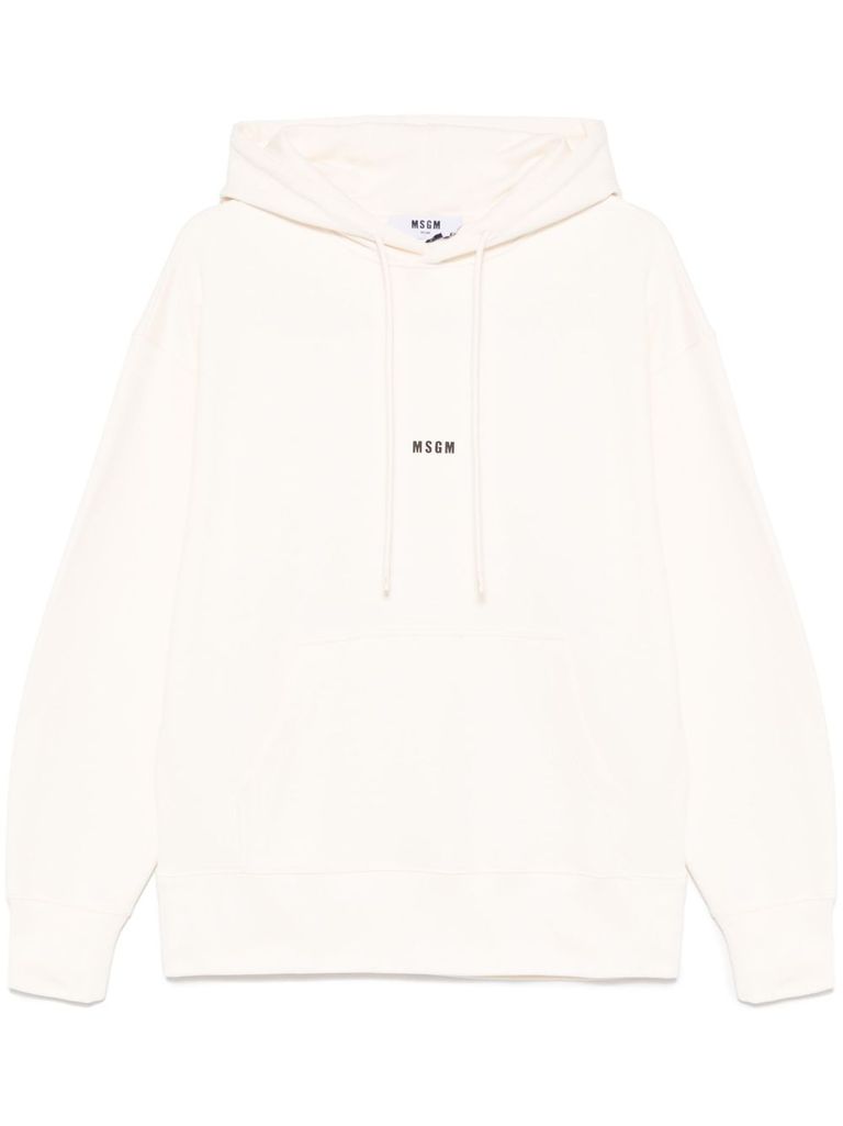 Msgm White Cotton Hoodie With Black Logo In White