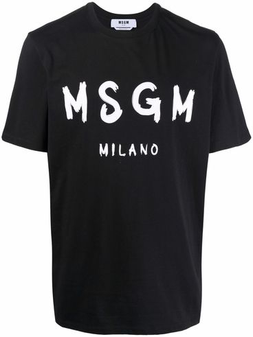 MSGM - T-shirt in cotone nero con stampa logo