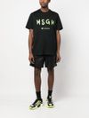 msgm - T-shirt in cotone nero con logo verde - 3