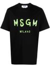 msgm - T-shirt in cotone nero con logo verde