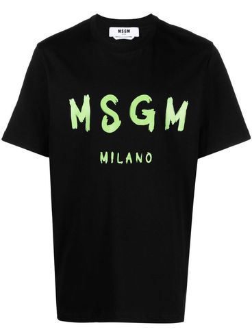 MSGM - T-shirt in cotone nero con logo verde