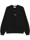 msgm - Felpa in cotone nero girocollo con logo bianco