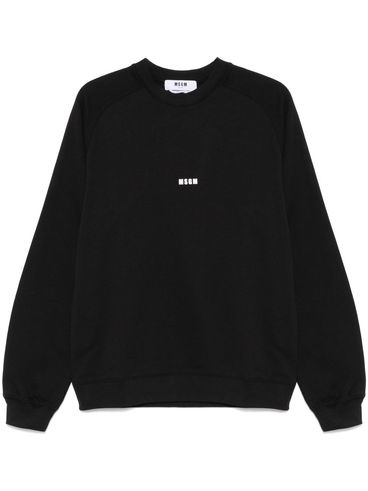 MSGM - Felpa in cotone nero girocollo con logo bianco