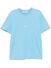 msgm - T-shirt in cotone celeste girocollo con logo