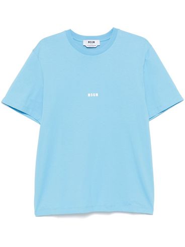 MSGM - T-shirt in cotone celeste girocollo con logo