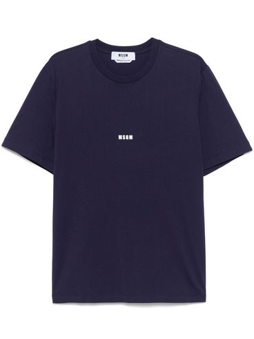 MSGM - T-shirt in cotone blu girocollo con logo