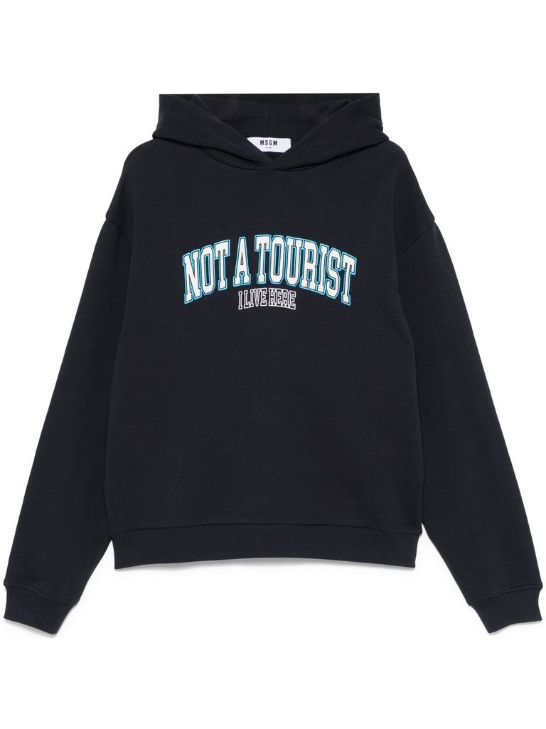 Msgm Cotton Hoodie With Print In Blue