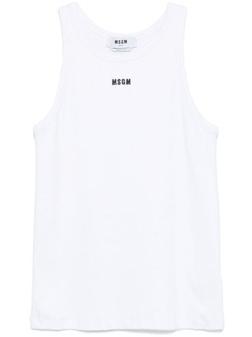 MSGM - Canotta in cotone bianco con stampa logo nero