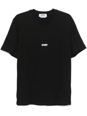 MSGM - T-shirt in cotone nero girocollo con logo