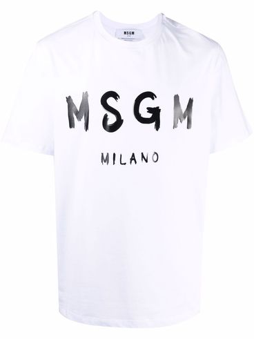 MSGM - T-shirt in cotone bianco con stampa logo