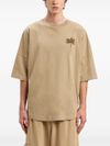 palm angels - T-shirt in cotone beige con stampa palma e logo - 3