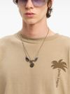 palm angels - T-shirt in cotone beige con stampa palma e logo - 5