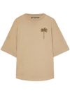 palm angels - T-shirt in cotone beige con stampa palma e logo