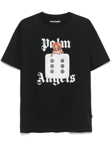 PALM ANGELS - T-shirt nera con stampa dado e logo frontale