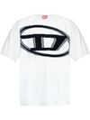 diesel - T-shirt in cotone bianco con stampa logo nero