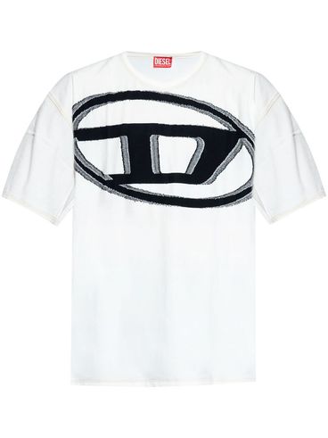 DIESEL - T-shirt in cotone bianco con stampa logo nero