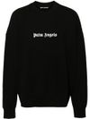 palm angels - Black cotton crew neck sweatshirt with white logo