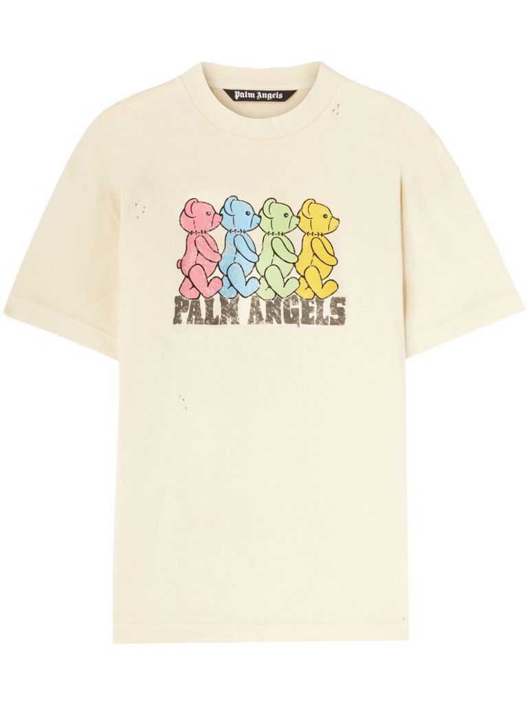 Shop Palm Angels Ivory T-shirt With Front Bear Print In Beige