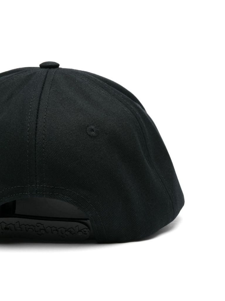 Palm Angels Black Baseball Cap With White Logo Print In Black
