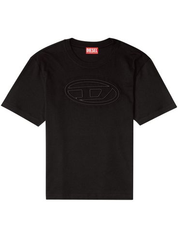 DIESEL - T-shirt nera con logo grande ricamato