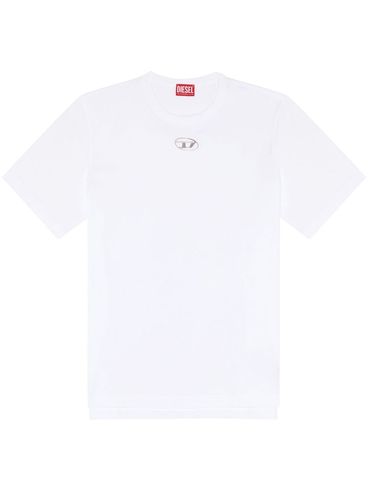 DIESEL - White cotton t-shirt with logo plaque