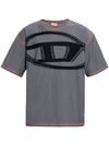 diesel - T-shirt in cotone grigio con stampa logo nero