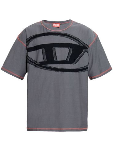 DIESEL - T-shirt in cotone grigio con stampa logo nero