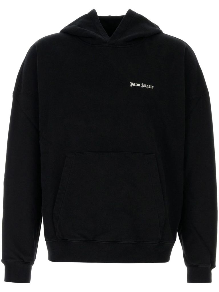 Palm Angels Brand-embroidery Kangaroo-pocket Relaxed-fit Cotton-jersey Hoody In Black