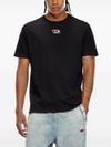 diesel - Black cotton t-shirt with logo plaque - 3