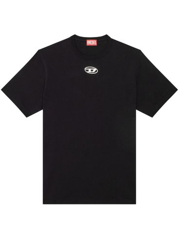 DIESEL - Black cotton t-shirt with logo plaque