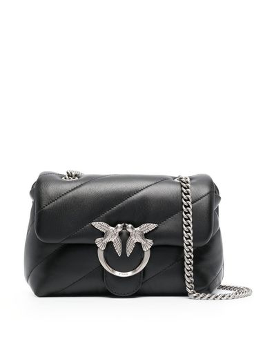 PINKO - Quilted Love Puff Mini Black Bag with Silver Buckle