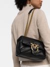 pinko - 'Love Puff Mini' black leather bag with gold buckle - 5