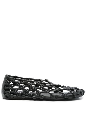 JIL SANDER - Black leather ballet flats with a woven design