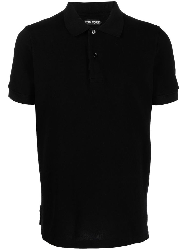 Tom Ford Black Short-sleeves Polo In Cotton Piquet Jersey Man In Black