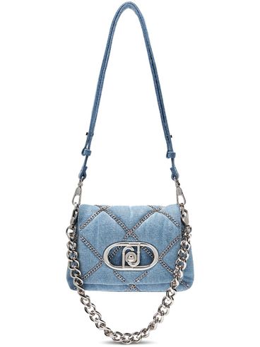 LIU JO - Quilted blue denim bag with silver chain