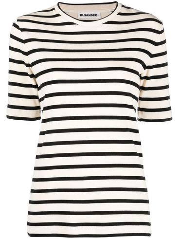 JIL SANDER - White striped t-shirt with blue stripes