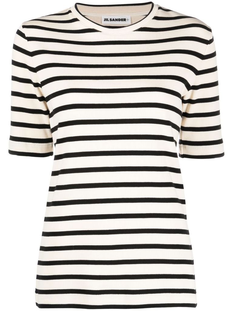 Jil Sander Black And White Knitted Striped T-shirt In Cotton Woman In Blue