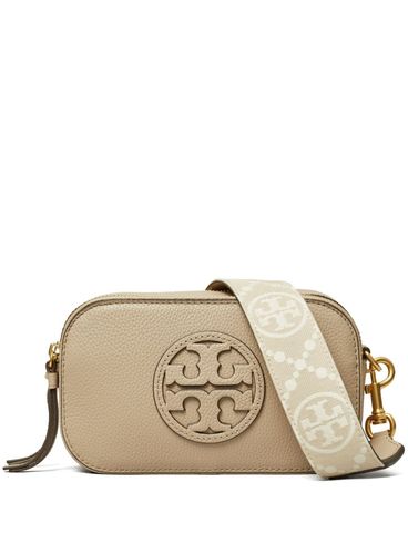 TORY BURCH - Beige bag with embossed logo and shoulder strap