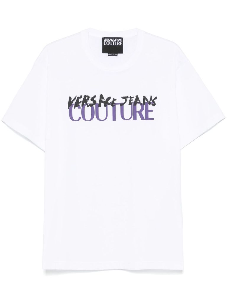 Shop Versace Jeans Couture White Cotton T-shirt With Front Logo