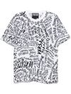 versace jeans couture - T-shirt in cotone bianco con scritte nere