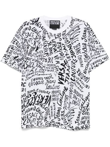 VERSACE JEANS COUTURE - T-shirt in cotone bianco con scritte nere