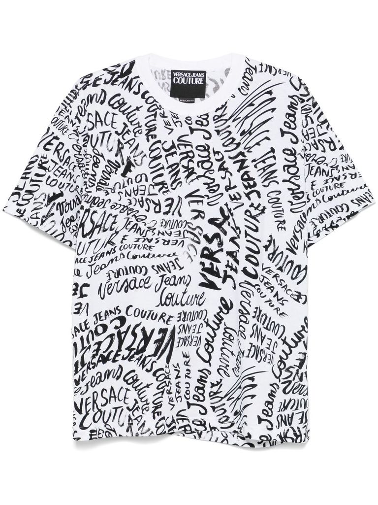 Shop Versace Jeans Couture White Cotton T-shirt With Black Lettering