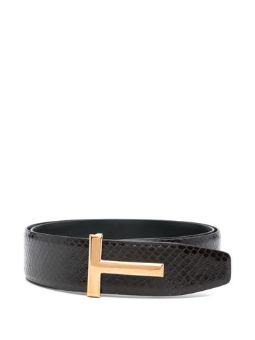 TOM FORD - Black calfskin leather belt with gold T buckle