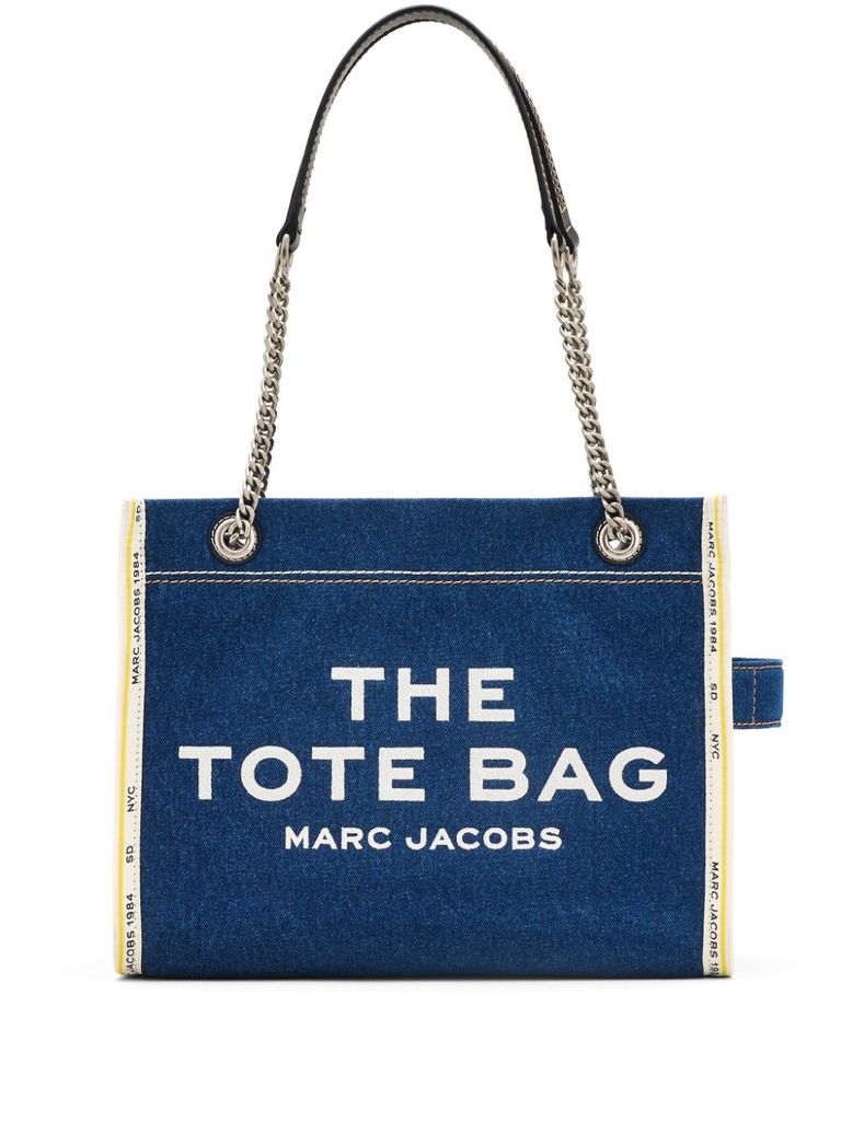 Marc Jacobs Sac Cabas The Denim Chain Micro Tote Bag In Blue