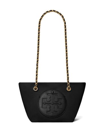 TORY BURCH - Black bag with embossed logo and shoulder strap