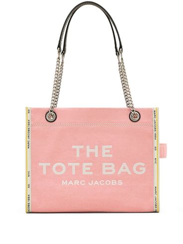 MARC JACOBS - Pink denim bag with logo and chain handles