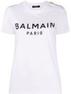 balmain - T-shirt in cotone con logo stampato frontale e bottoni