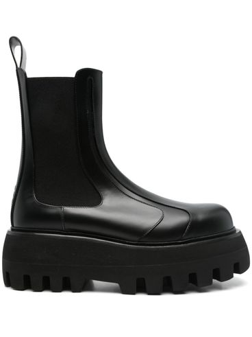 ALEXANDER McQUEEN - Black glossy leather ankle boots with tank sole