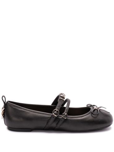 PINKO - Black leather ballet flats with wraparound laces